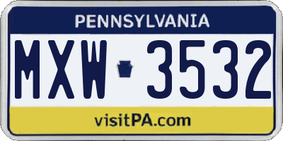 PA license plate MXW3532