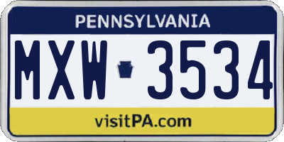 PA license plate MXW3534