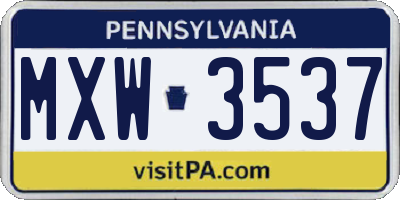 PA license plate MXW3537