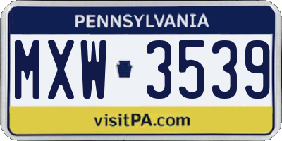 PA license plate MXW3539