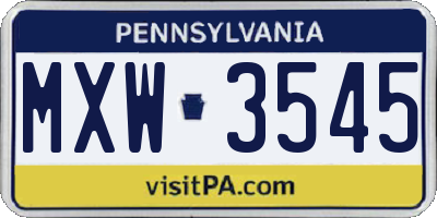 PA license plate MXW3545