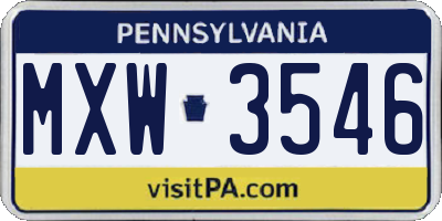 PA license plate MXW3546