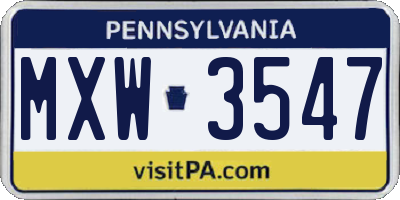 PA license plate MXW3547