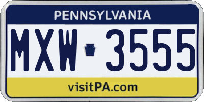 PA license plate MXW3555