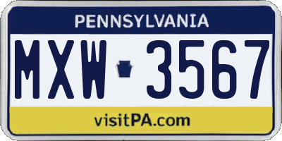 PA license plate MXW3567
