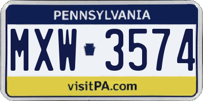 PA license plate MXW3574