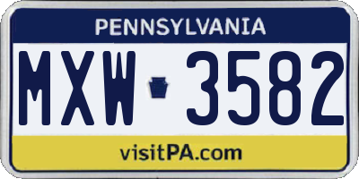 PA license plate MXW3582