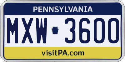 PA license plate MXW3600
