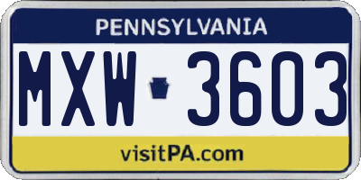 PA license plate MXW3603