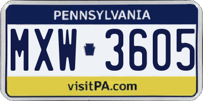 PA license plate MXW3605