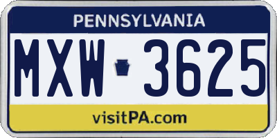PA license plate MXW3625