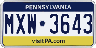 PA license plate MXW3643