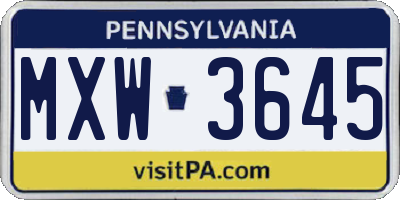 PA license plate MXW3645