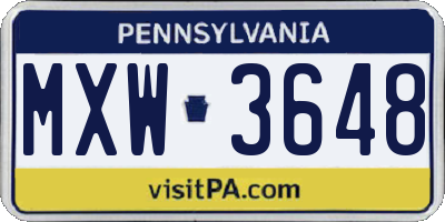 PA license plate MXW3648
