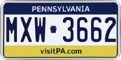 PA license plate MXW3662