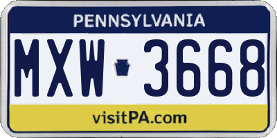 PA license plate MXW3668