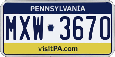 PA license plate MXW3670