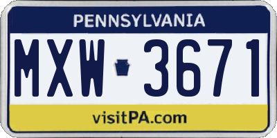 PA license plate MXW3671