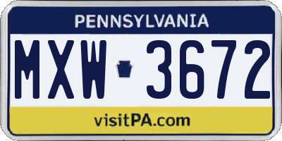 PA license plate MXW3672