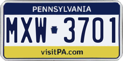 PA license plate MXW3701