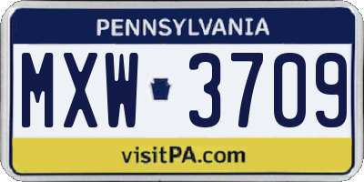 PA license plate MXW3709