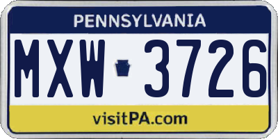 PA license plate MXW3726