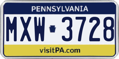 PA license plate MXW3728