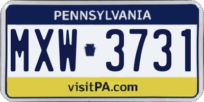 PA license plate MXW3731