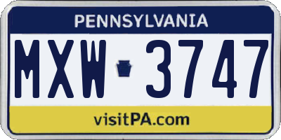PA license plate MXW3747