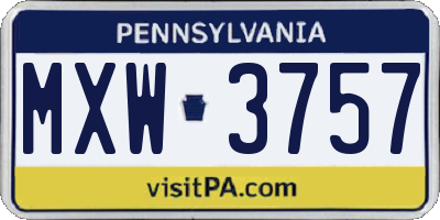PA license plate MXW3757