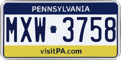 PA license plate MXW3758