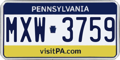 PA license plate MXW3759
