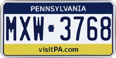 PA license plate MXW3768