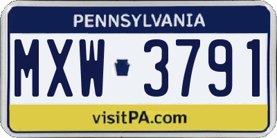 PA license plate MXW3791