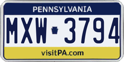 PA license plate MXW3794