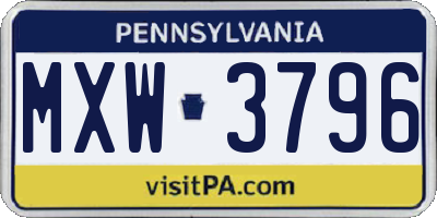PA license plate MXW3796