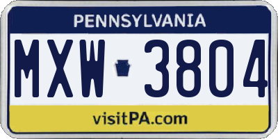 PA license plate MXW3804