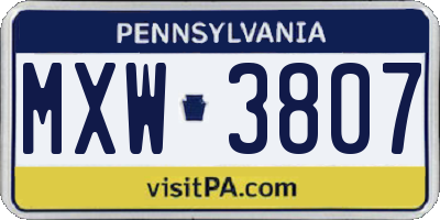 PA license plate MXW3807