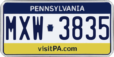 PA license plate MXW3835