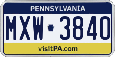 PA license plate MXW3840