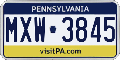 PA license plate MXW3845