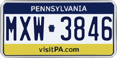 PA license plate MXW3846