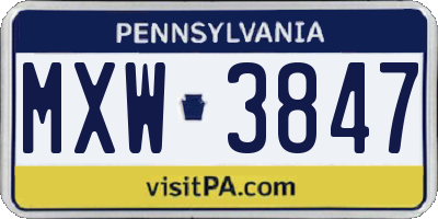 PA license plate MXW3847