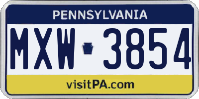PA license plate MXW3854