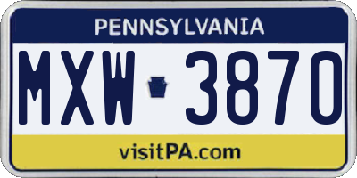 PA license plate MXW3870