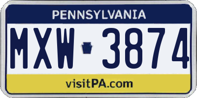 PA license plate MXW3874