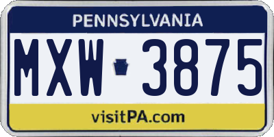 PA license plate MXW3875