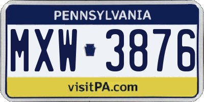 PA license plate MXW3876