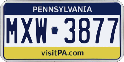 PA license plate MXW3877
