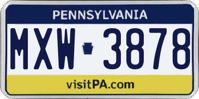 PA license plate MXW3878